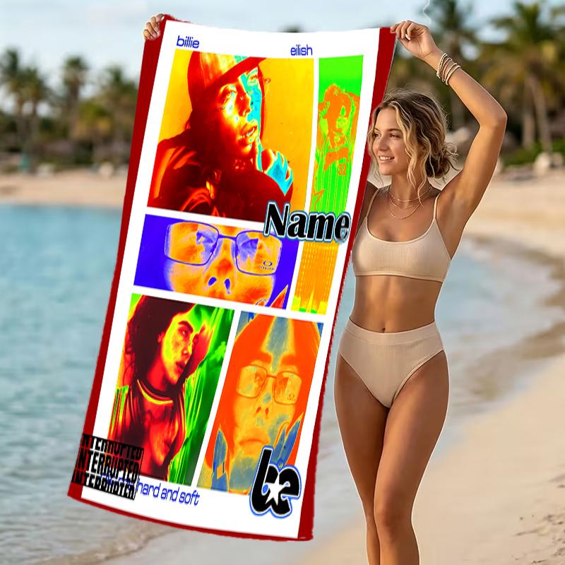 Customizable personalized beach towels Billie Eilish themed designs.Suitable for the beach, yoga, sports;ideal as beach accessories