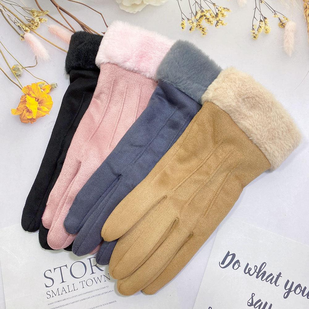 New gloves women's autumn and winter touch screen fleece warm suede gloves cycling winter thickened cold gloves