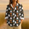 Dámská retro halloweenská potištěná košile s dlouhým rukávem na knoflíky, ležérní top s klasickým límečkem