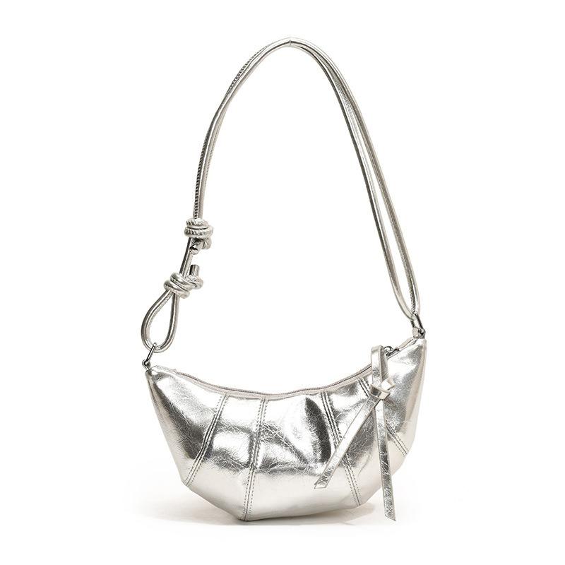 

Сумка с круассанами, женская новинка 2024 года, однотонная универсальная сумка через плечо, дизайнерская нишевая сумка через плечо, пригородная сумка серебряный