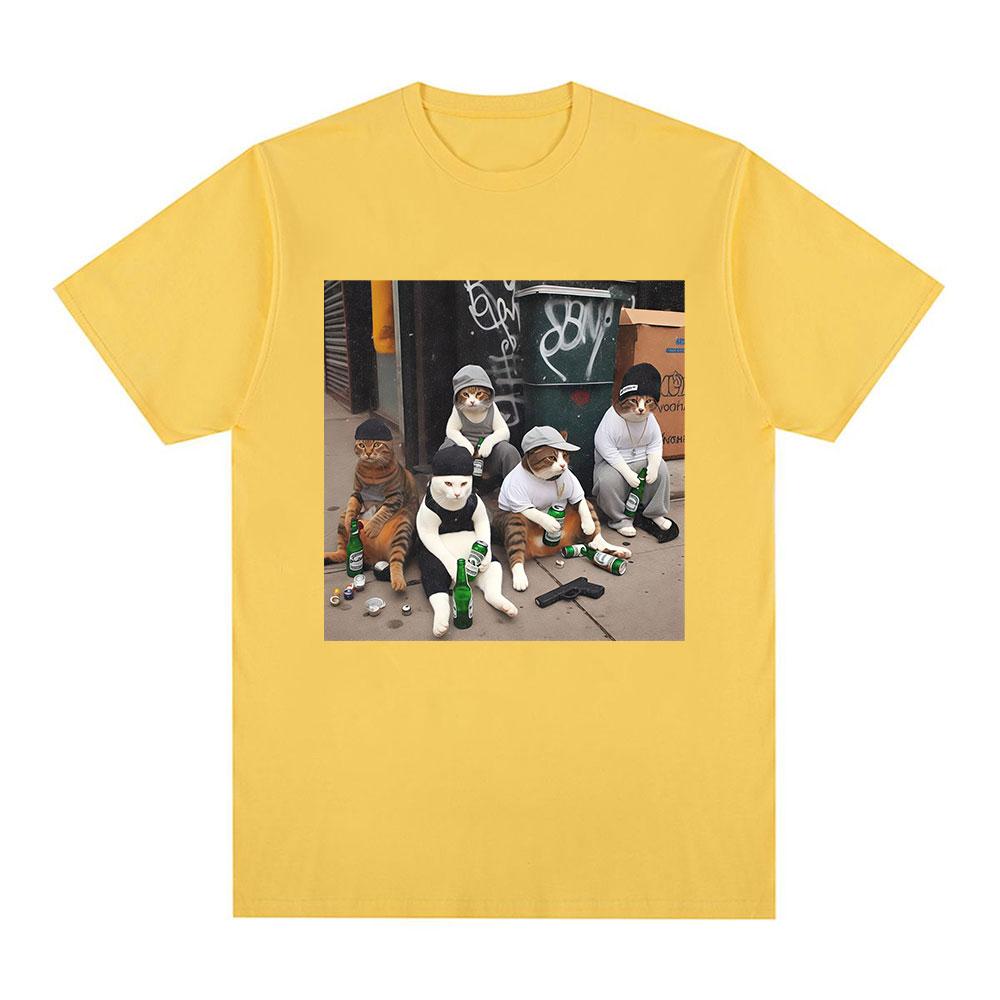 Funny Cat Gang Meme Graphic Print T Shirts Men Women Fashion Vintage Short Sleeve T-shirt High Quality Cotton Summer T-shirts