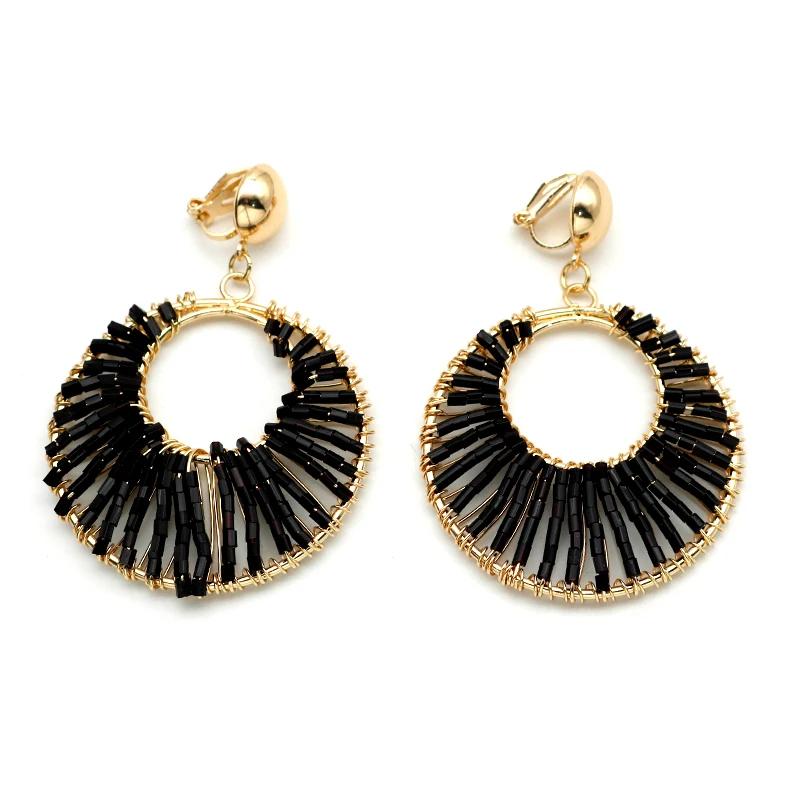 Unpierced Clip On Round Metal Dangle Earrings For Women Black Seed Beads Vintage Styles Fashion Zircon Wholesales Gifts 2023634