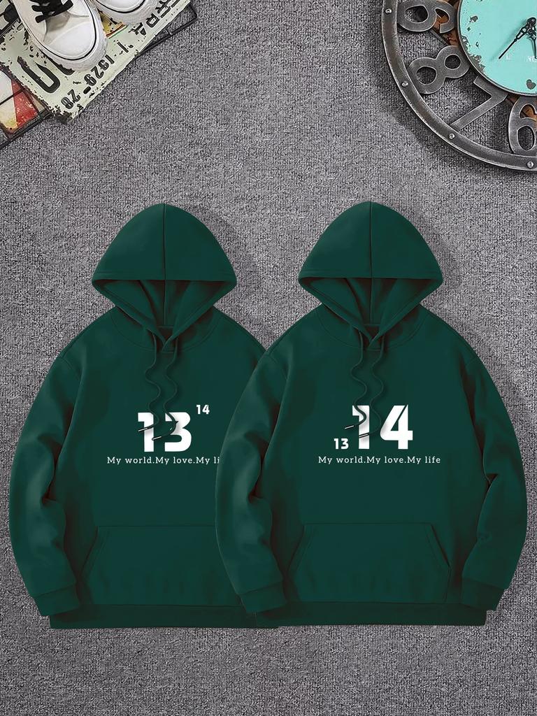 Couple Hoodies 1314 Matching Sweatshirts for Men Women Long Sleeve Pullover Hooded Tops with Pocket Valentine's Day Gift