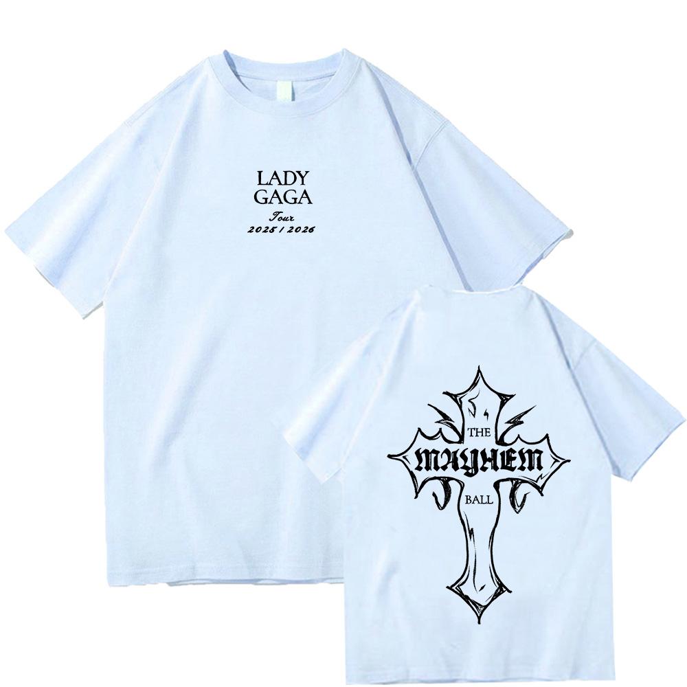 Lady Gaga MAYHEM Cross Cutoff T-shirt Trendy Graphic T Shirts for Man Women Cotton High Quality Clothing Outdoor High Street Top
