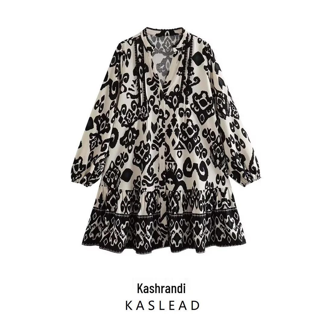

Spring 2025 Women s European-American Style Print Mini Dress Extra Small