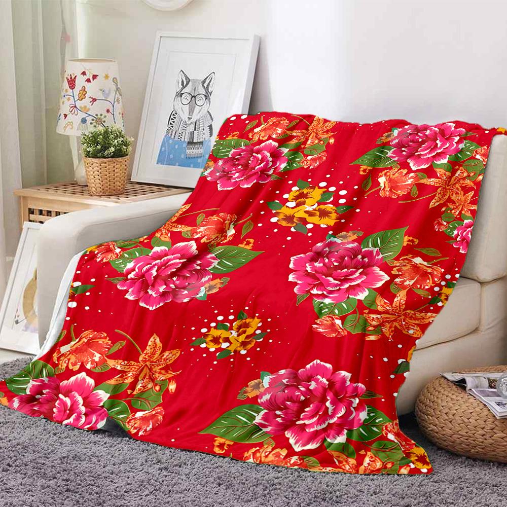 1ks Květinová červená vzorovaná deka Teplá, Ideální pro kempování a cestování, Skvělý dárek pro každé roční období yy250904172