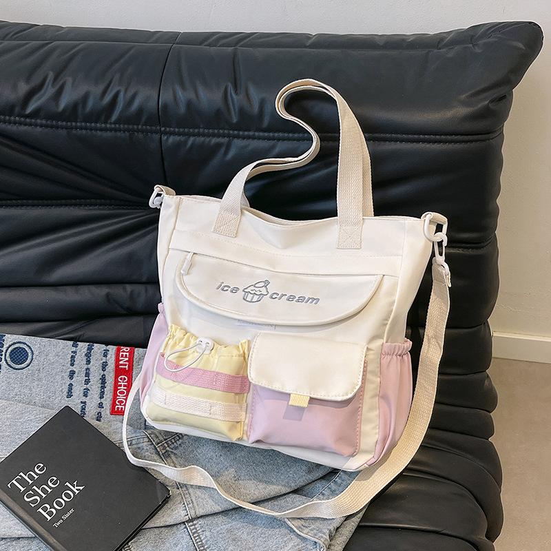 Large Capacity Shoulder Bag Female Japanese Cute Girl Contrasting Color Messenger Bag Student Tutoring Class Bag Commuter Tote Bag