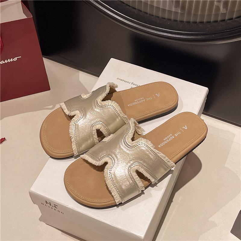 

Женские летние тапочки на мягкой подошве, новые сандалии на плоской подошве для пляжа, повседневные сандалии для отпуска 40 золотой