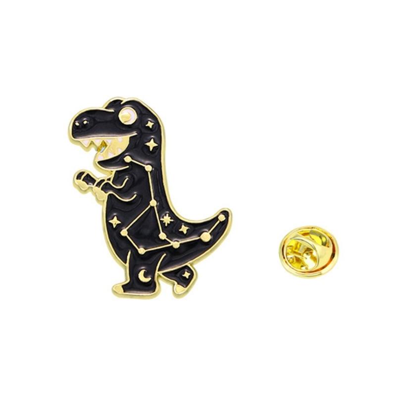 Creative Black Dinosaur Brooch with Constellations Creative Animal Lapel Pin Unisex Accessory for Clothing and Bags
