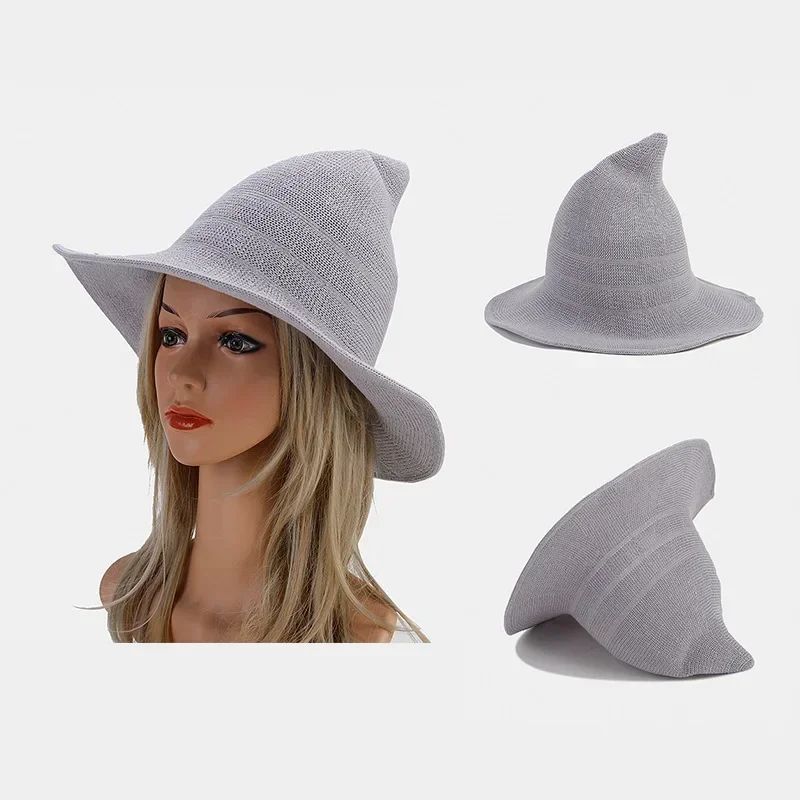 Woolen Witch Hat Halloween Witch Hat Pointed And Large Brimmed Knitted Foldable Witch Hat Party Role-Playing Witch Decoration