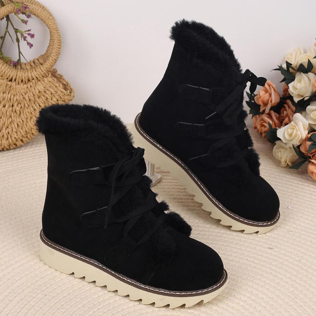 Damen Übergröße Schnür-Schneestiefel - 2024 Mit Fleece gefüttert, Warm, Verdickt, Flacher Boden für Herbst/Winter.