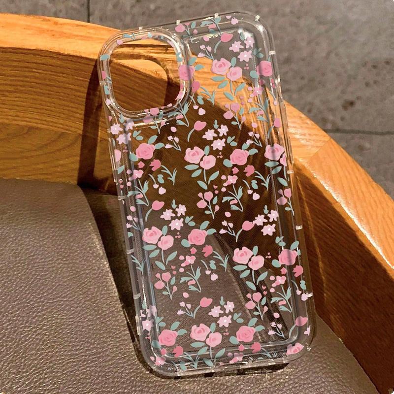 Průhledný růžový květinový kryt pro Samsung Galaxy S24 S23 Ultra S22 Plus S21 FE A55 A35 A15 A54 A34 A14 A53 A33 Kryt se vzduchovým polštářem