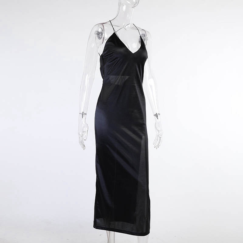 Jarní Blackless Spaghetti Strap Women Tenké dlouhé dámské letní šaty bez rukávů