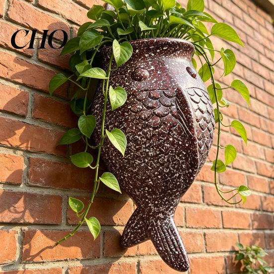 Indoor Outdoor Wall Planter Fish Shape Mounted Hanging Flower Pot Decorative for Balcony Patio Garden Whimsical