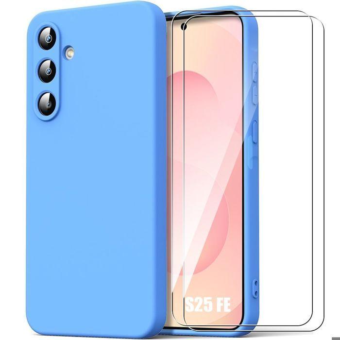 Protective Case - BOOLING - for Samsung Galaxy S25 FE - Blue Liquid Silicone - 2 Tempered Glasses