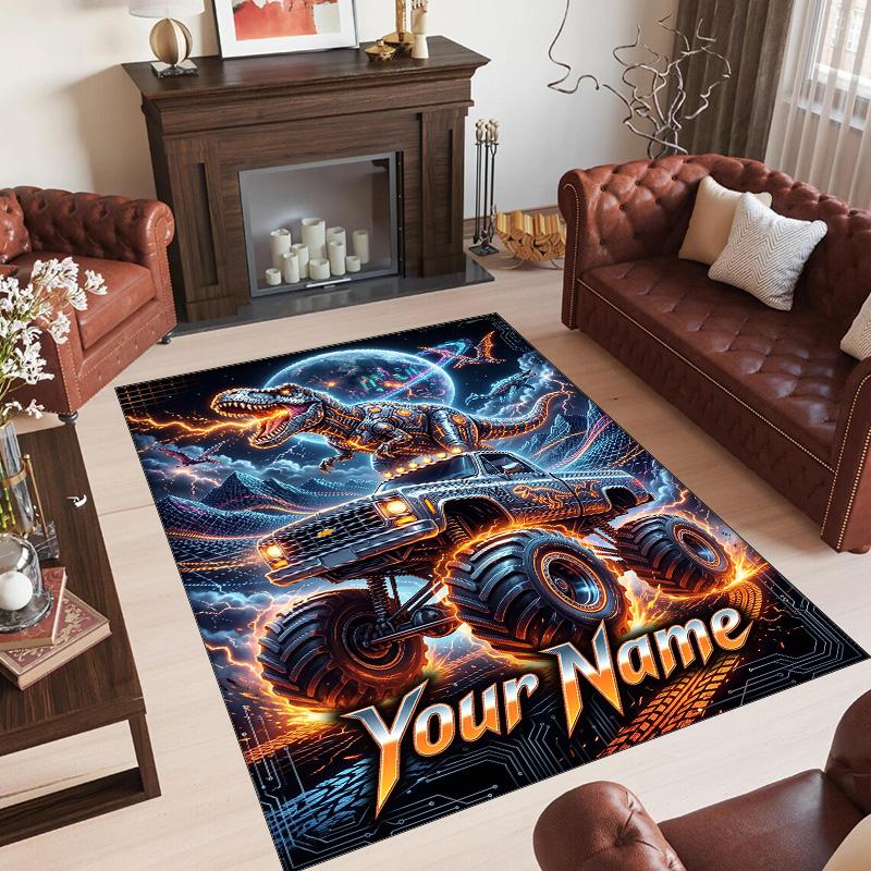 Truck Theme Crystal Velvet Rug Personalized Custom Name Text Soft Floor Mat Home Decor