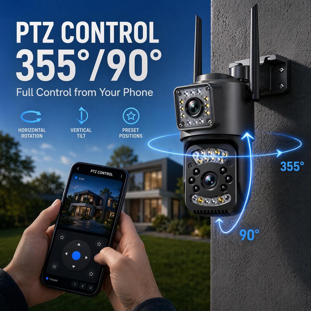 Kamera zewnętrzna V380 PRO z podwójnym obiektywem, podwójnym ekranem, HD 8MP 4K, kamera WIFI z mobilnym śledzeniem, kolorowe widzenie nocne, dwukierunkowy domofon, kamera bezpieczeństwa