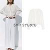 Spring New Women's Clothing Preppy Style Laminated Decoration Round Neck Long Sleeves Cut Out Embroider Short Shirt 8741022