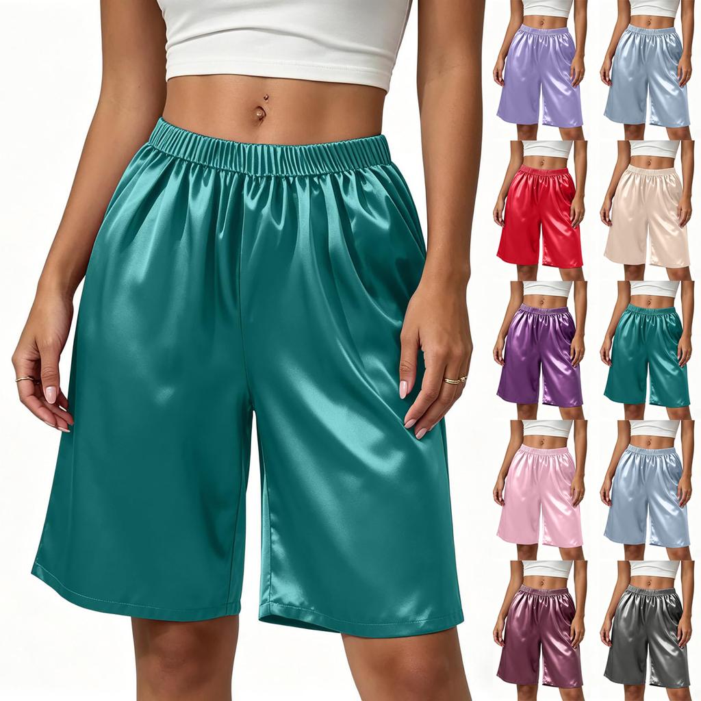 Damen Farbe Lässige Sommer Strandshorts mit Taschen Lockerer Schnitt