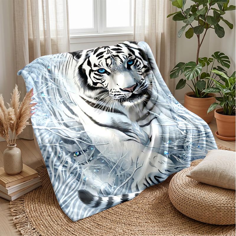 White Tiger Fantasy 3 Theme blanket Lightweight Warm Flannel Blanket Decorative Throw Blanket for Home Decoration