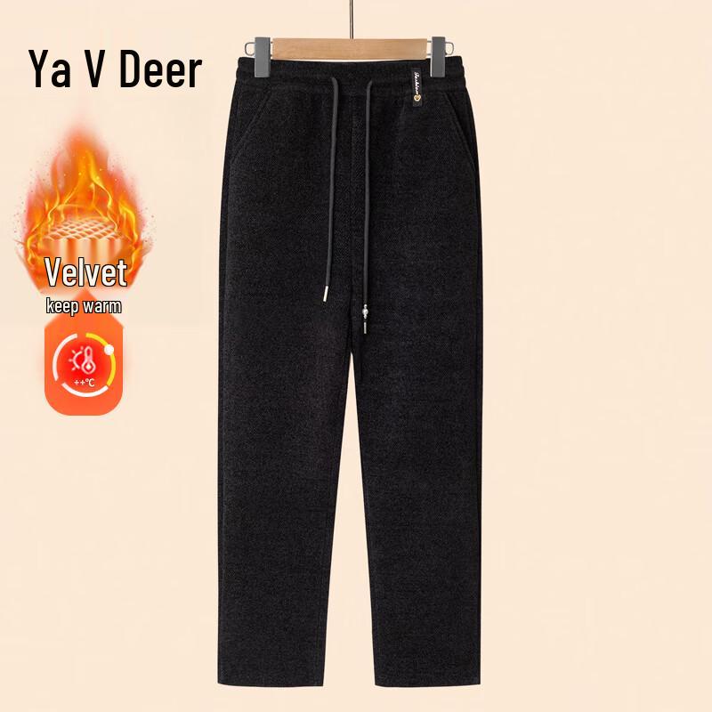 Yalu Mid-Aged Women s Fleece-Lined Straight-Leg Pants 5XL