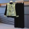 Elegant Spring Velvet Three-Piece Set: Floral Vest & Suit for Middle-Aged Women
