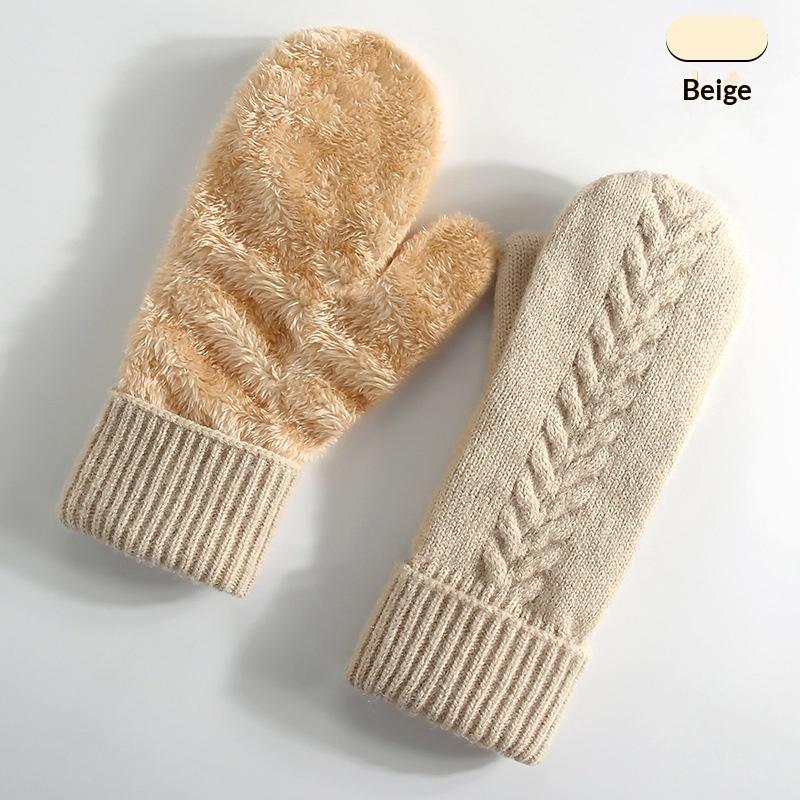 New Knitted Gloves Winter Double Layer Velvet Thickened Warm Cover Gloves Finger Gloves