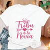 Tribu De La Novia Spanish Single Farewell Bachelorette Party T-shirts Short Sleeve O Neck Tops with Diamond Heart Arrow Graphic