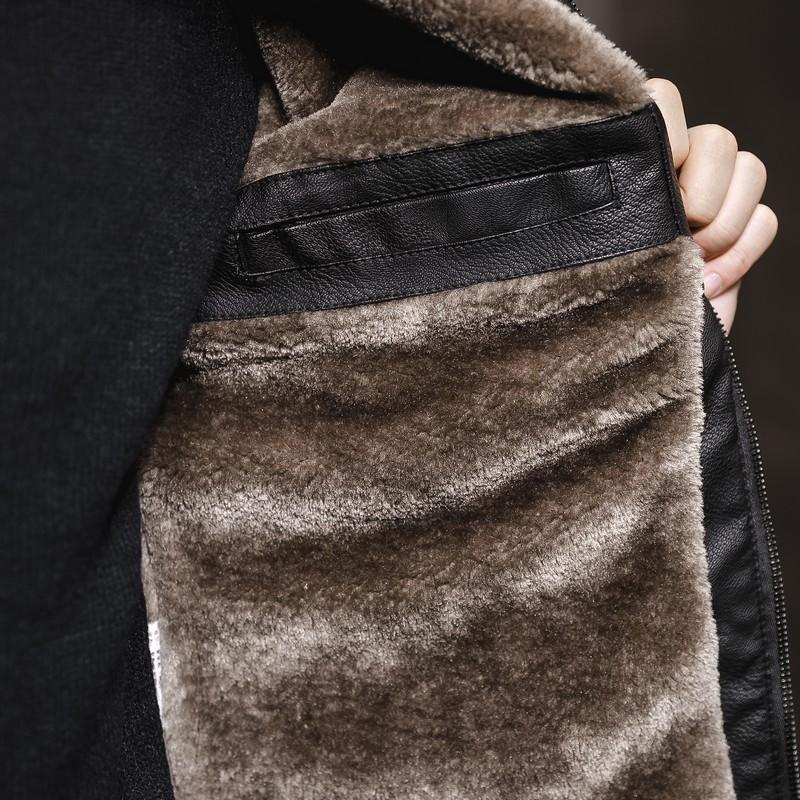 Nová pánská kožená bunda Klopa Muži středního věku Fleecová podšívka zesílená kožešina Zimní móda Bunda z umělé kůže Kabát na zip