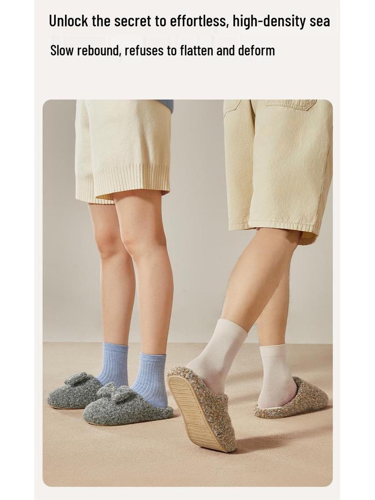 Puxi Women's Winter Floral Cotton Bowknot Slippers - Non-slip, Warm, Plush Indoor Footwear for Women and Men.