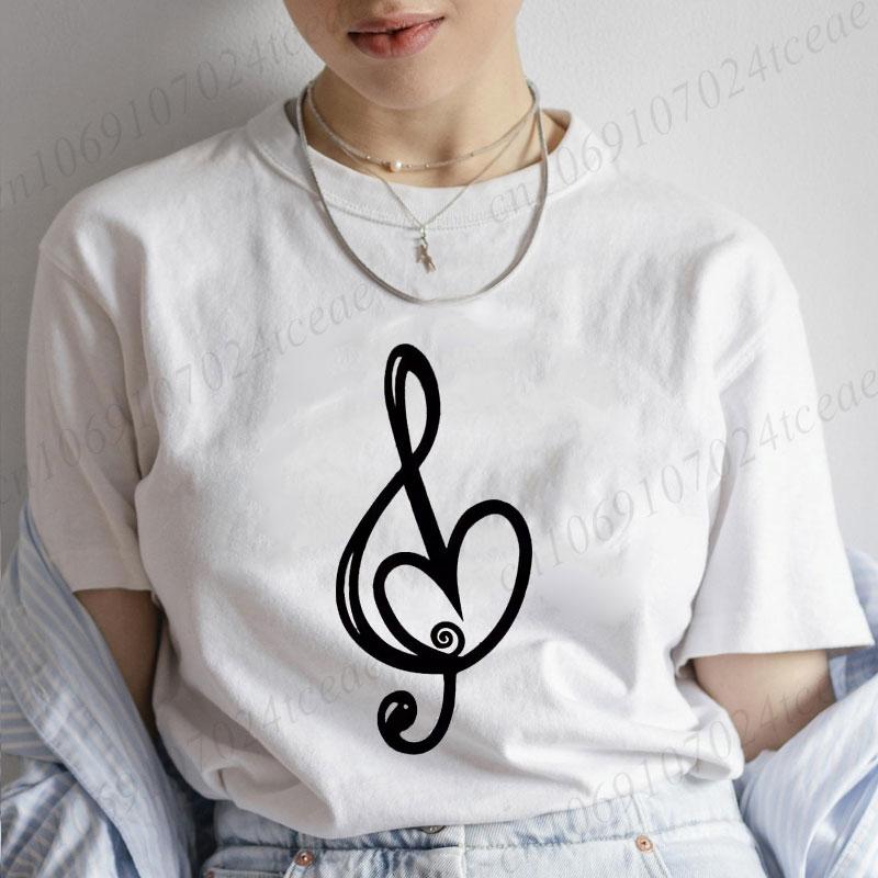 Musical Note Heart Print Unisex T Shirt Short Sleeve O Neck Unisex Tshirt Ladies Fashion Tee Shirt Tops Clothes Camisetas Mujer