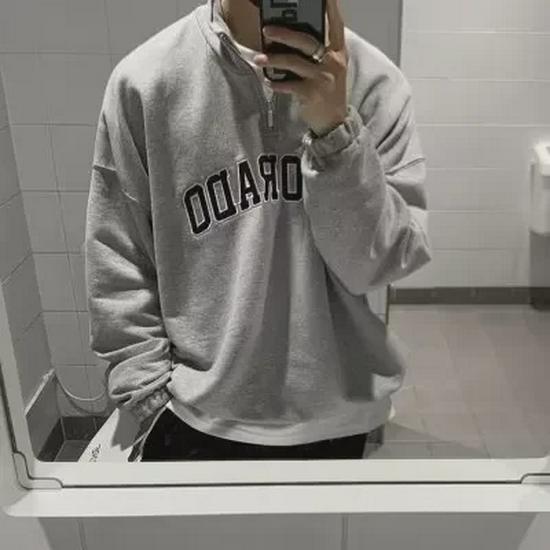 

Модная вышитая толстовка с застежкой-молнией на половину длины для молодых мужчин - стиль американского ретро, универсальный топ для пары на весну и осень XL серый