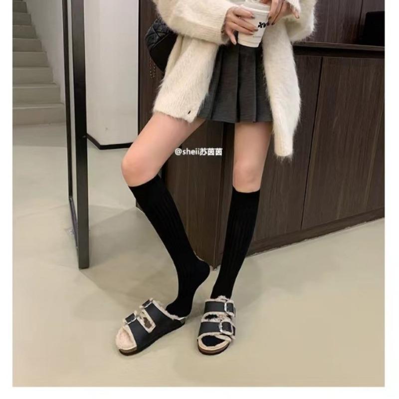 Wool Version of the New Mao Mao Shoes, Women's Winter Wear Thick-soled One-word Double Buckle with Slippers, Velvet Warm Cotton Shoes