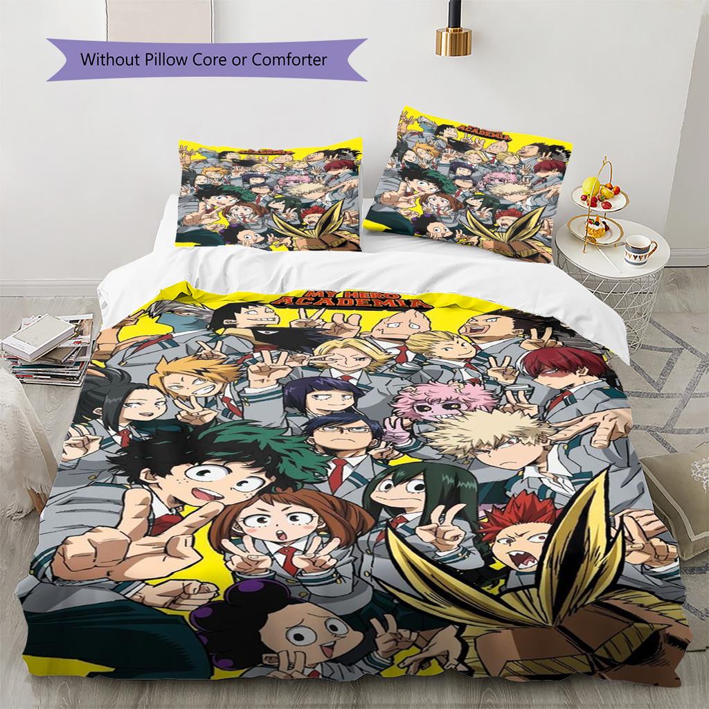 Anime Hero Academia Pattern Bedding Set Quilt Cover Pillowcase Home Decor Gift (1 * Duvet Cover + 2 * Pillowcase, Without Core)