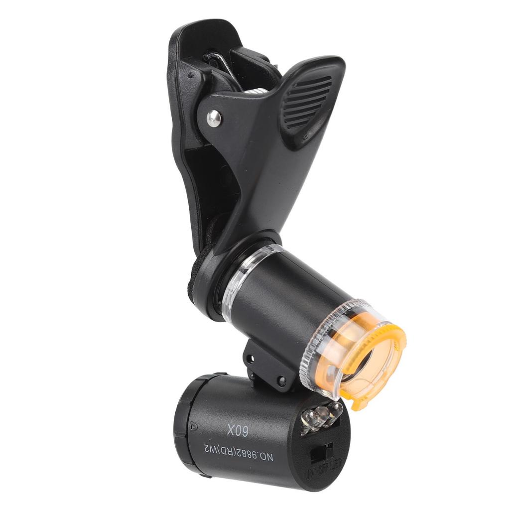 60X Mobiltelefon Clip-On Mikroskop LED-Belyst Fickmikroskop för Smycken Antikviteter Värdering