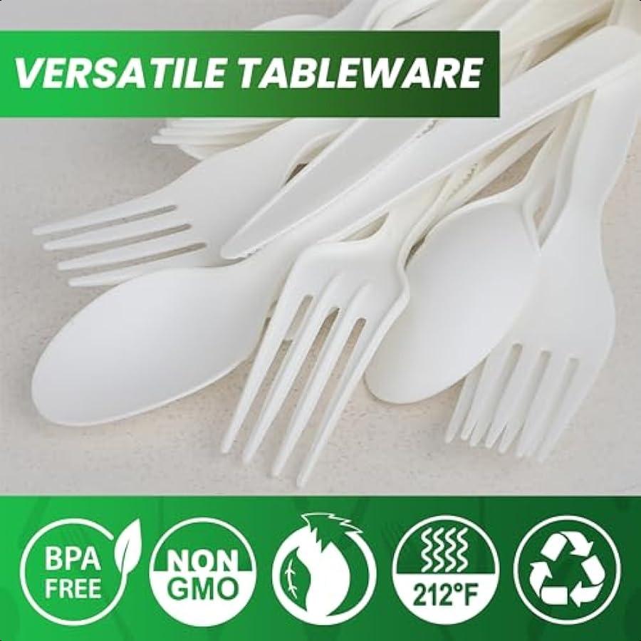 Compostable Cutlery Set Biodegradable Utensils Party Kit for Parties and Camping EcoFriendly Disposable Cutlery Set HeavyDuty B