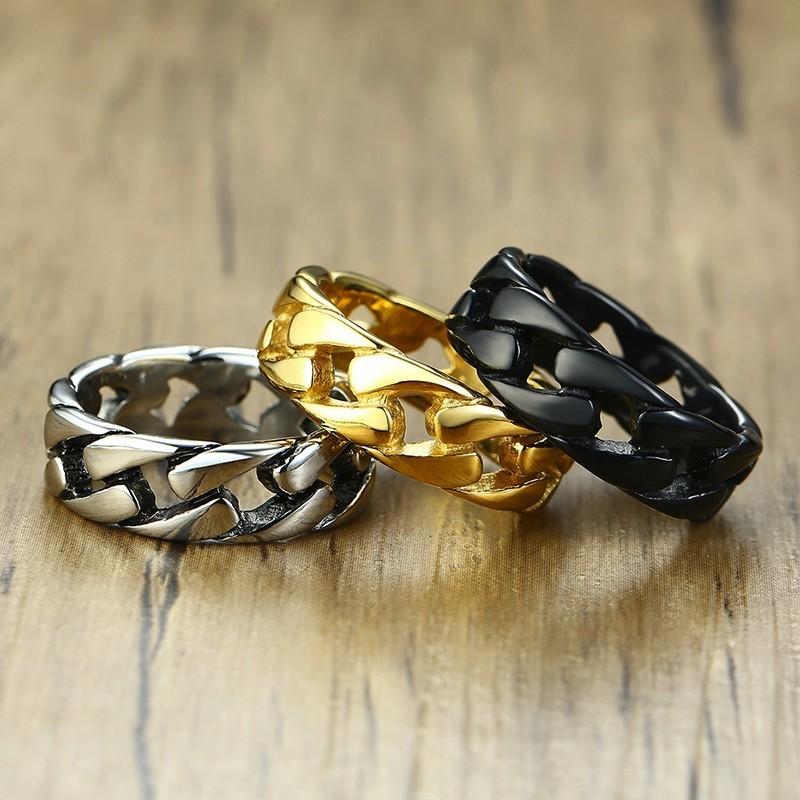 Vnox Stylish Fixed Link Chain Ring for Men High Quality Stainless Steel Male Bands Unique Gift for Him