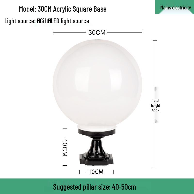 LED Waterproof Outdoor Post Light with Acrylic Spherical Shade