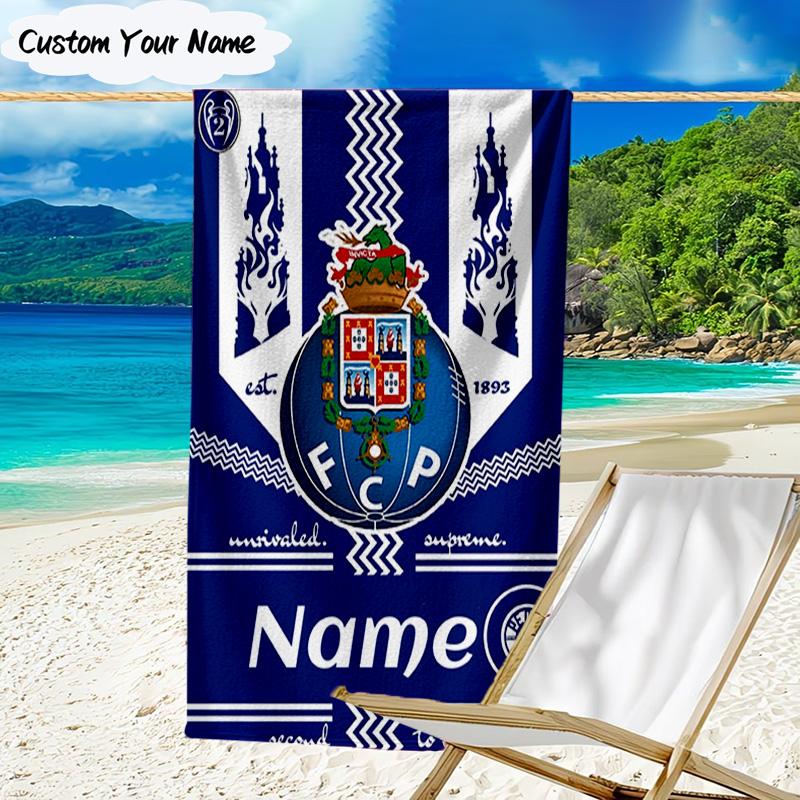 1PC Custom Name Beach Towel Porto Love Crest Beach Towel, Suitable for Camping, Travel, Beach Accessories, Super Absorbent, Family Gift