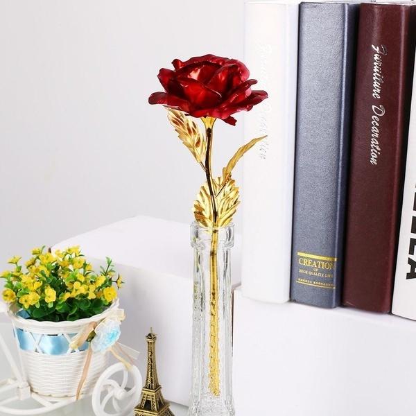 24k Gold Foil Plated Eternal Rose Flower for Romantic Valentine's Day Lover Wedding Mother's Day Gifts