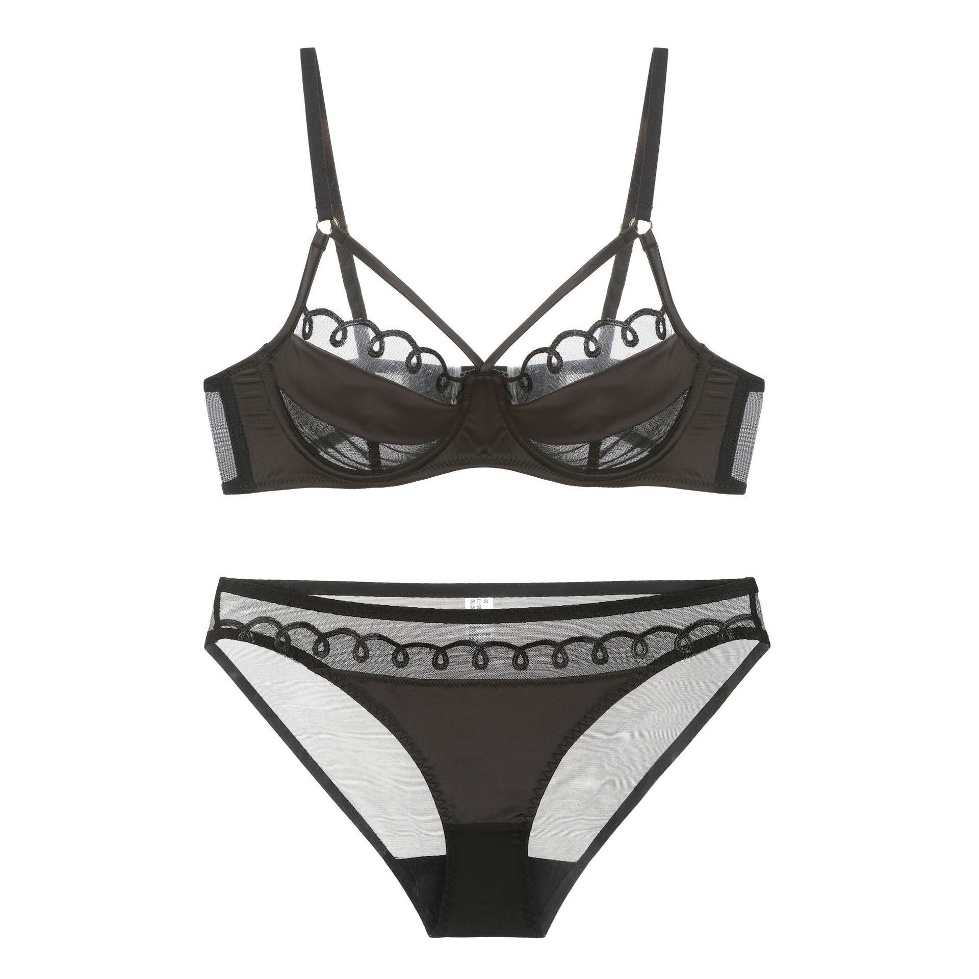 

French underwear women s sexy ultra-thin mesh erotic underwear big breasts small breasts anti-sagging bra cover 70BC чорний