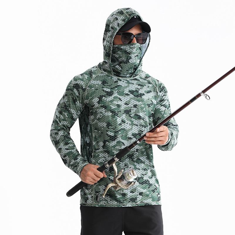 Polyester Breathable and Quick-drying Fishing Shirt Lure Fishing Hooded Sun Protection UPF50+ Fishing Clothes with Face Mask