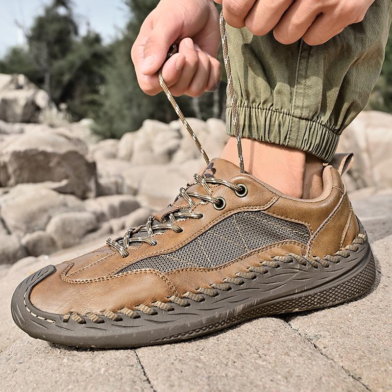 LETCOMFIT Rope Sneakers Men Breathe Sport Casual Shoes Men's Handmade Mesh Shoes Comfort Light Genuine Leather Beach Footwear