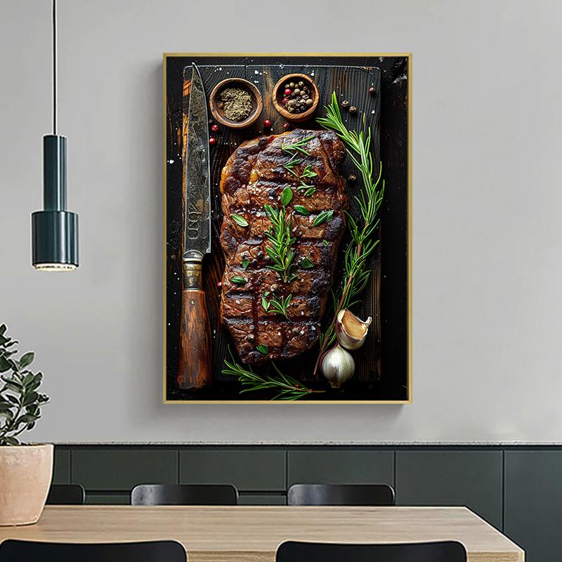 Delicious Grilled Tomahawk Steak Posters Retro Meat Cuts Steak Guide BBQ Prints Canvas Painting Wall Pictures Home Kitchen Decor