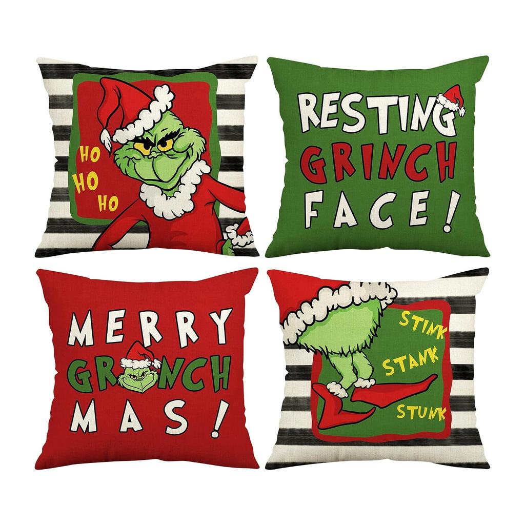 4PCS Christmas Happy Throw Pillow Cover, 18 X 18 Inch, Winter Holiday Cushion Cover Sofa Decor