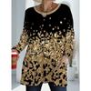 Women's Plus Size Pocket Gold Printed Loose Knitted Sweater, Women's Fashion Long Sleeve Top