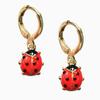 Red Ladybug Enamel Earrings - Gold Alloy Insect Design