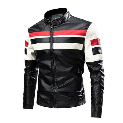 Primavera fina y otoño, ropa informal de cuero para hombres, moda de empalme, chaqueta de cuero Retro de felpa para motocicleta, ropa para hombres