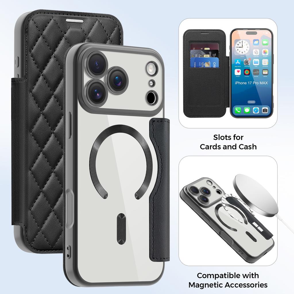 Magnetic Wallet Leather Phone Case For iPhone 17 Air 17Pro Max 15 Pro Max 16 Plus 13 12 11 Wireless Charging Flip Cover Magsafe Card Holder