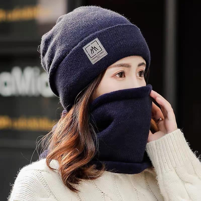 Autumn and winter hat scarf split wool hat cute velvet knitted hat women's cycling neck protection warm confinement hat versatile